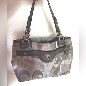 Coach handcrafted hand bag, grey tones of fabric with C prints & leather details